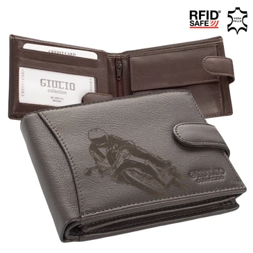 GIULIO motoros valódi bőr férfi pénztárca díszdobozban RFID rendszerrel
