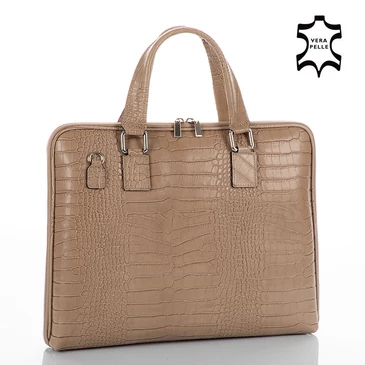 Laptoptartós Valódi bőr  üzleti táska taupe színben