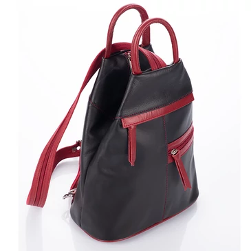 Valódi bőr női hátizsák piros-fekete színben