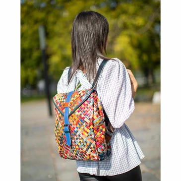 Patchwork mintás Valódi bőr női hátizsák 