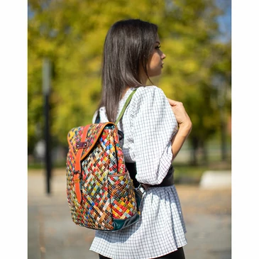 Patchwork mintás Valódi bőr női hátizsák 