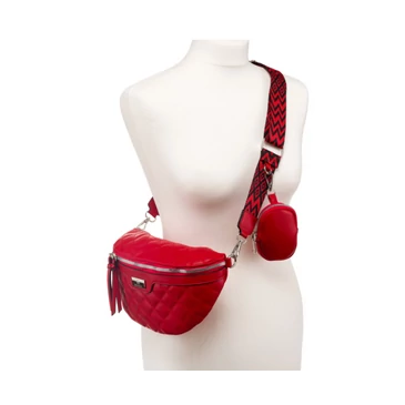 Elegáns női övtáska Piros színben + Praktikus kiegészítővel