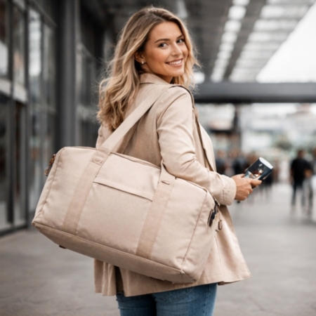 Bézs vízálló kézipoggyász táska (40×30×20 cm) – Wizz Air &amp; Ryanair kompatibilis
