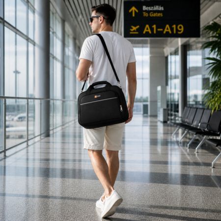 Fekete utazótáska fedélzeti méretben Wizz Air és új Ryanair méretben 40 x 30 x 20 cm