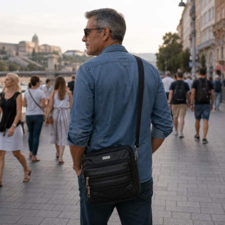 Valódi bőr férfi sokrészes oldaltáska