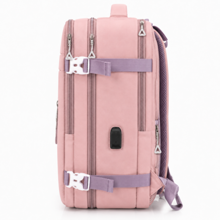 Vízálló Laptoptartós Utazó Hátizsák USB csatlakozóval WizzAir-Ryanair méretű 40x30x20 cm púder színben