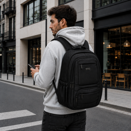 Aoking unisex 2 rekeszes vízálló laptoptartós hátizsák iskolába, munkába és városi használatra – fekete