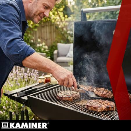 Faszenes kerti grillsütő fedővel Kedvező áron -- hordozható kerti grill, nagy ráccsal, hőmérővel és tartozékokkal