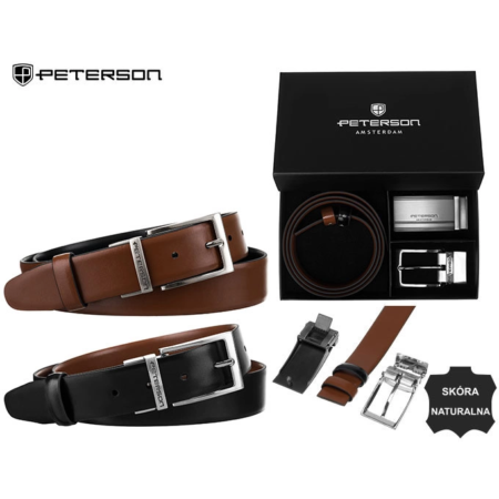 Ajándékkészlet: Megfordítható valódi bőr férfi öv + 2 csat Peterson PTN KL-B006-S001