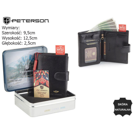 PETERSON PTN 317Z 2-1-1 FEKETE RFID bőr pénztárca