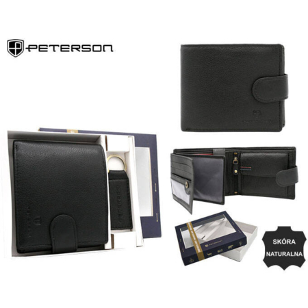 Férfi ajándék szett: bőrtárca és kulcstartó PTN SET-M-1549L-D Fekete