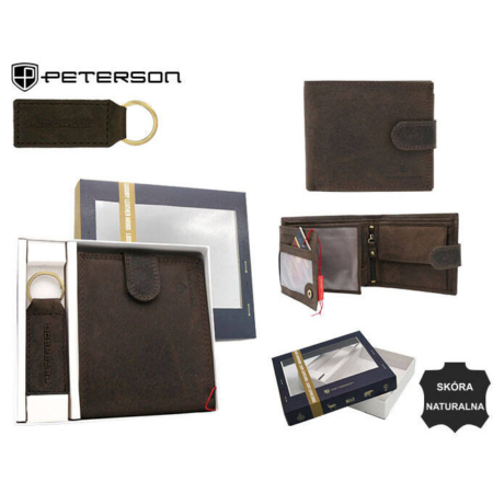 Ajándékcsomag: bőrtárca és kulcstartó PETERSON PTN PTN SET-M-N992L-CHM Barna