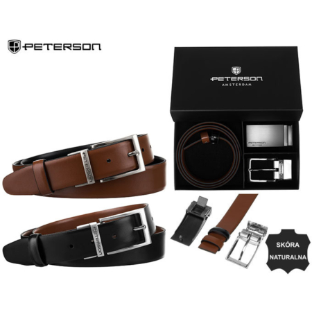 Ajándék szett: férfi kétoldalas bőr öv + 2 csat Peterson PTN KL-B005-S001