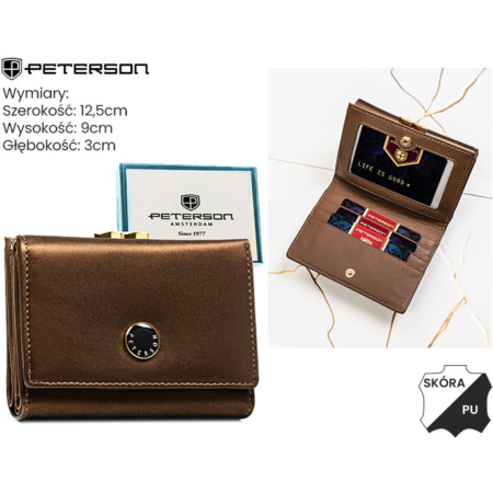 Női pénztárca természetes bőr+PU PTN PS15-09-HNL Brown