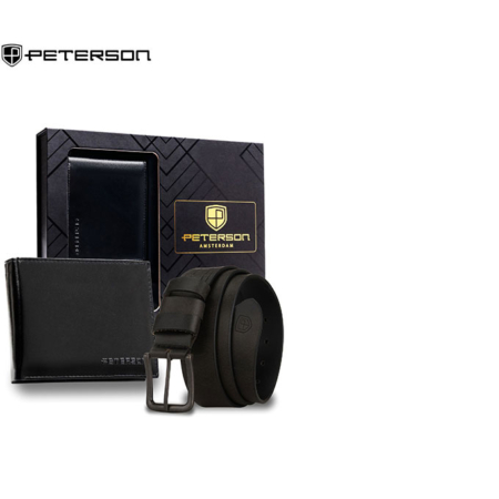 Peterson Elegáns Valódi Bőr Pénztárca és Öv Ajándékcsomag