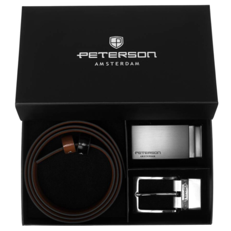 Ajándék szett: férfi kétoldalas bőr öv + 2 csat Peterson PTN KL-B005-S001