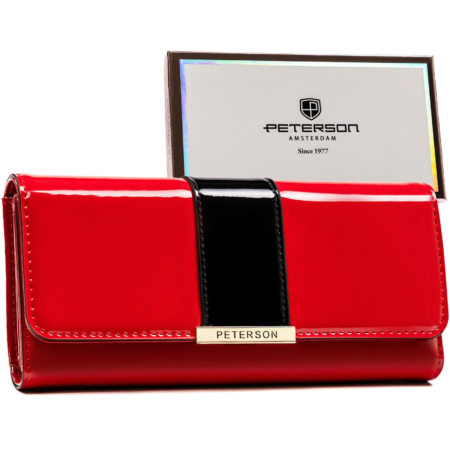PETERSON PTN 006-LAK piros+fekete RFID öko bőr pénztárca