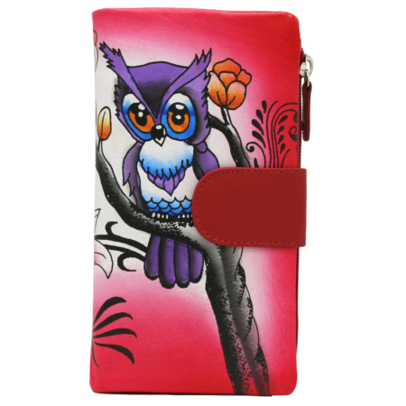 Női nagy bőr pénztárca bagoly motívummal N18-SPW OWL piros No Logo