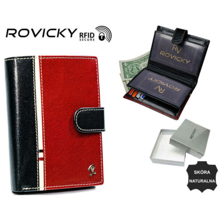 ROVICKY 331L-RBA-D FEKETE-VÖRÖS RFID bőr pénztárca