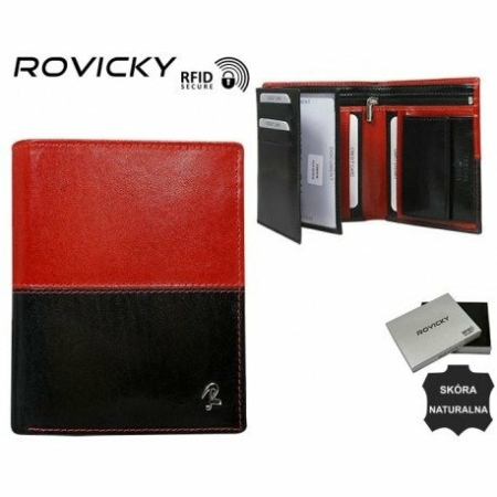 RFID bőr pénztárca ROVICKY D1072-VT2 Fekete+piros