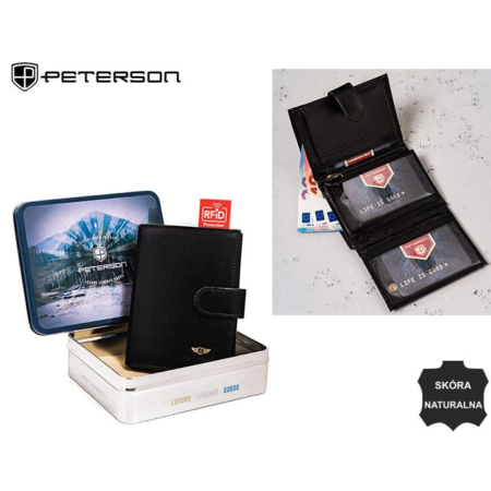 Férfi RFID bőr pénztárca Peterson PTN 324Z 2-1-1 FEKETE
