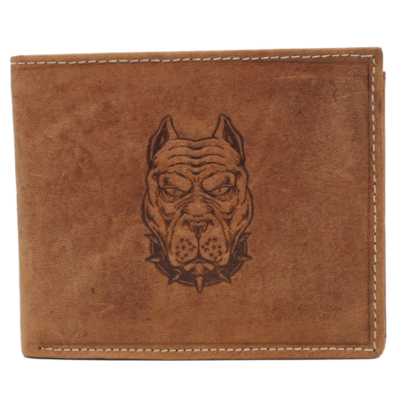 Férfi bőr pénztárca RFID védelmi kutyaképpel N992-CHM-DOG-2 Cognac