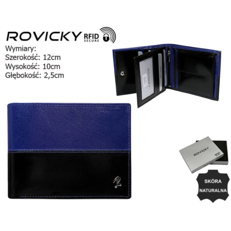 RFID bőrtárca ROVICKY N01-VT2 Fekete+Kék