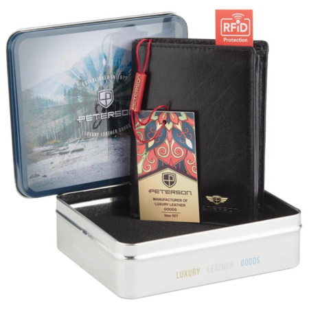 PETERSON PTN 324 2-1-1 FEKETE RFID bőr pénztárca
