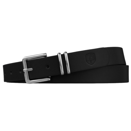 Fekete, keskeny női öv ekológikus bőrből, ezüst csattal - Peterson