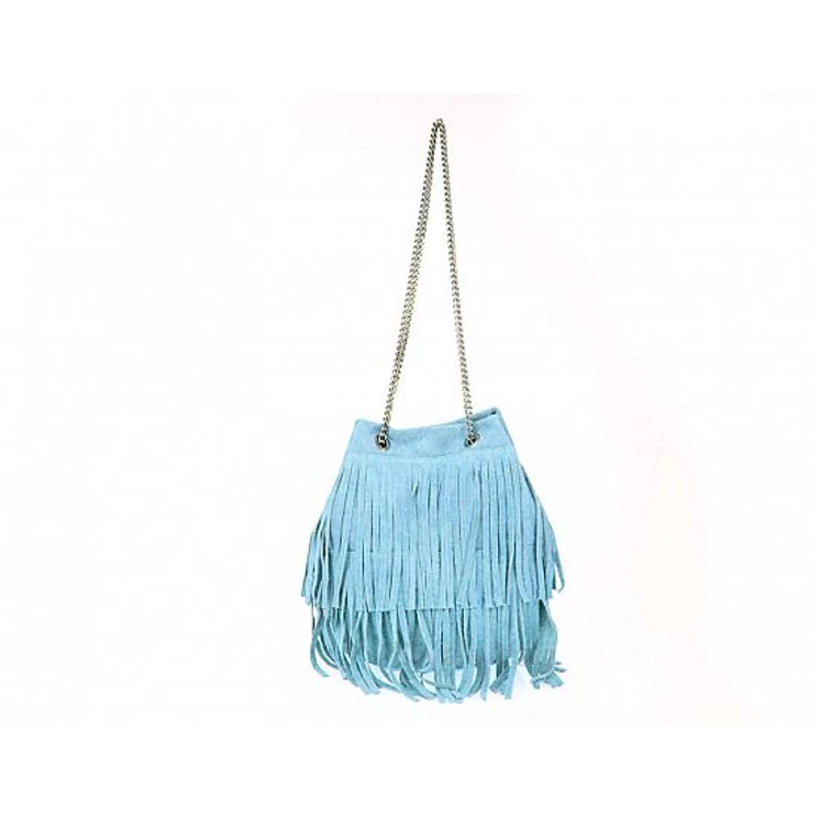 Valódi bőr Rojtos női oldaltáska Világoskék színben