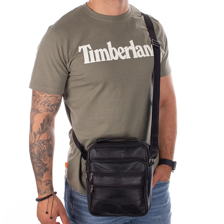  Valódi bőr férfi oldaltáska fekete színben 6612-black