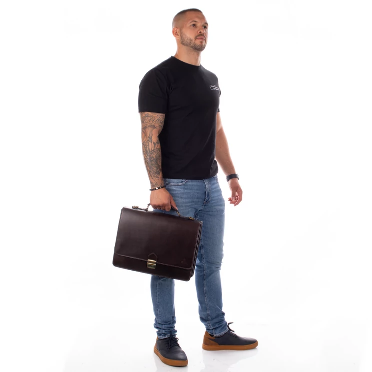 TASSO Tolltartós valódi bőr aktatáska 2 részes sötétbarna