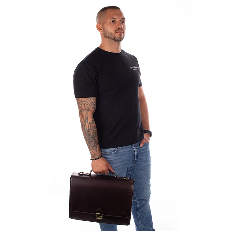 TASSO Tolltartós valódi bőr aktatáska 2 részes sötétbarna