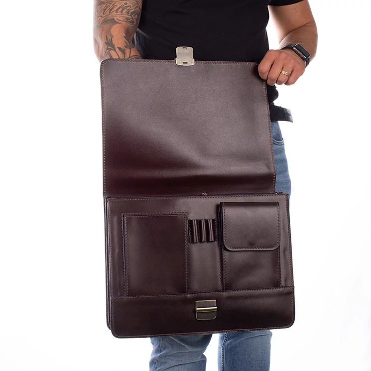 TASSO Tolltartós valódi bőr aktatáska 2 részes sötétbarna
