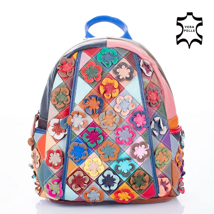 Patchwork mintás Valódi bőr női hátizsák 