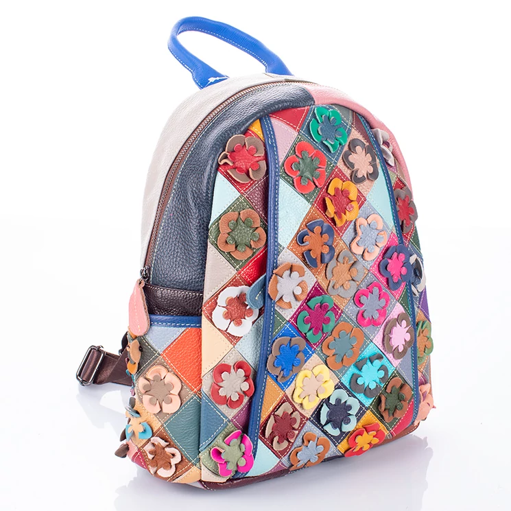 Patchwork mintás Valódi bőr női hátizsák 