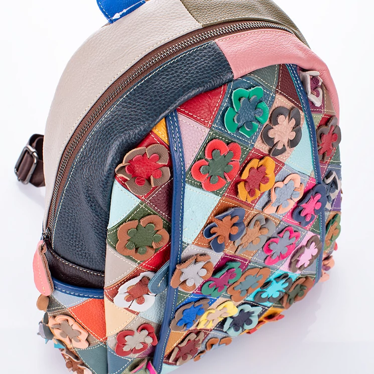 Patchwork mintás Valódi bőr női hátizsák 