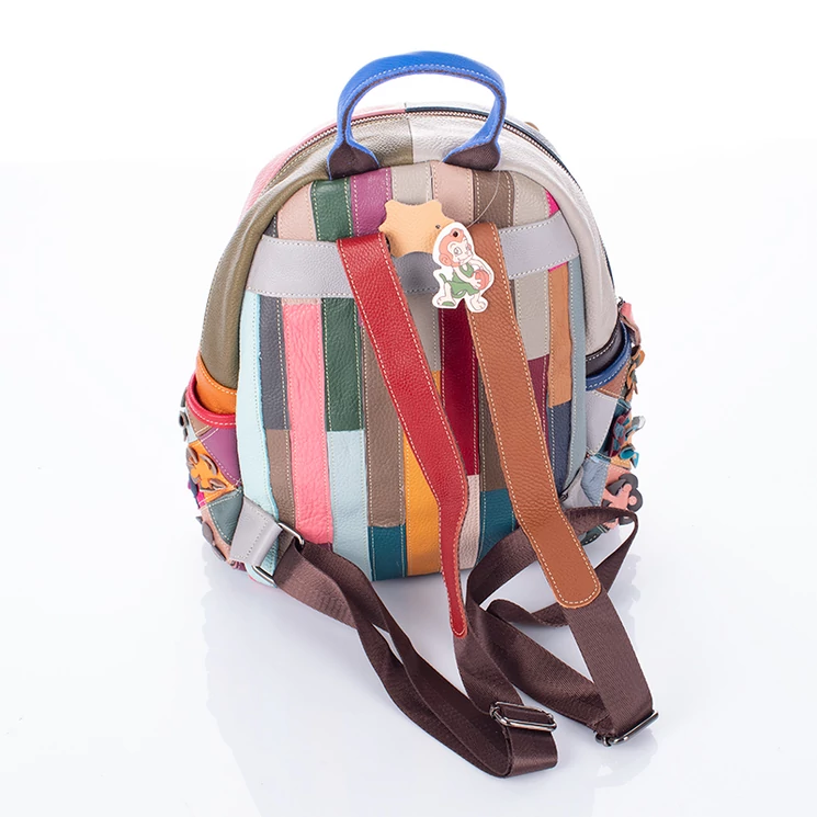 Patchwork mintás Valódi bőr női hátizsák 