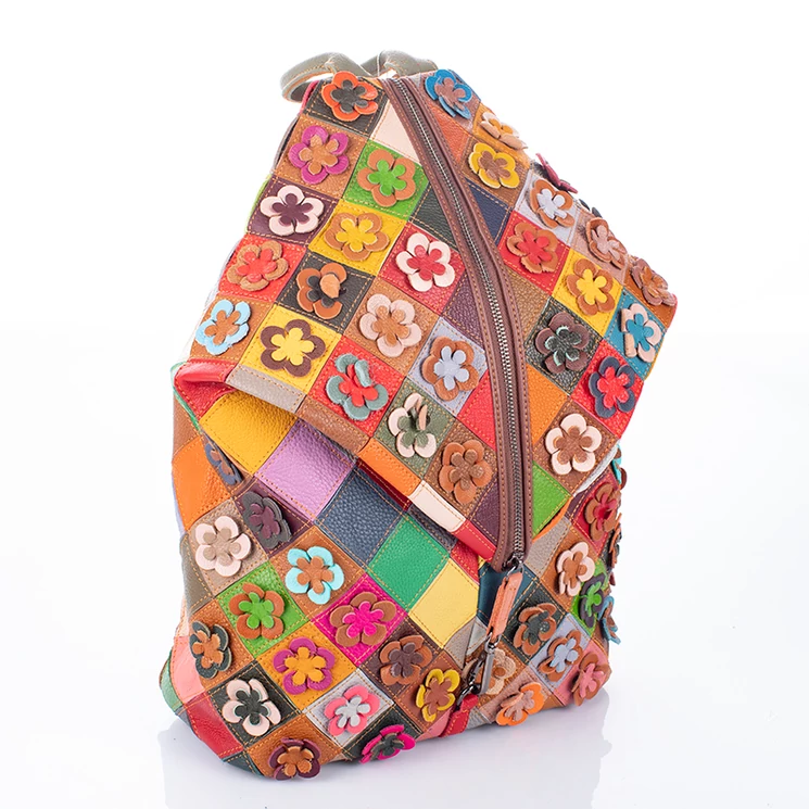Különleges Patchwork mintás Valódi bőr női hátizsák 