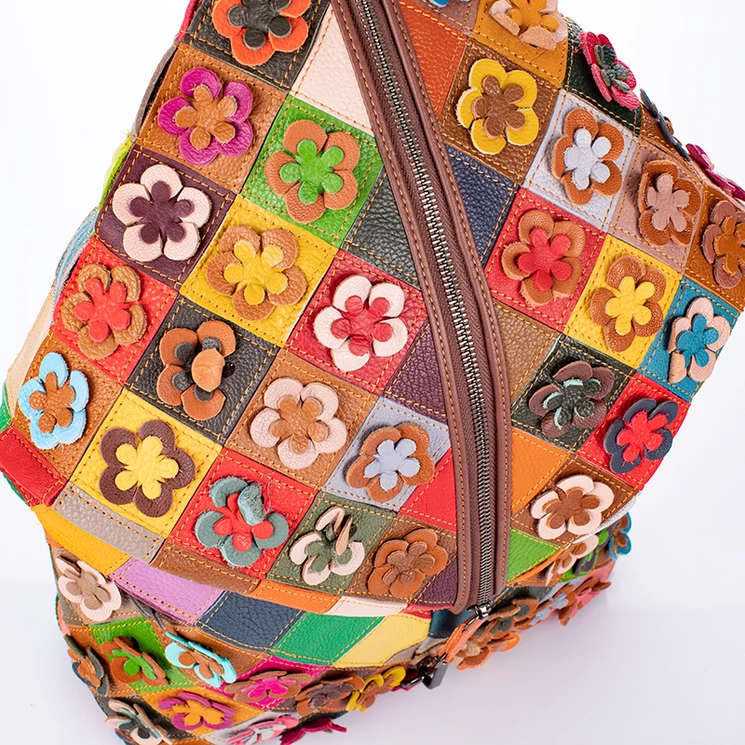 Különleges Patchwork mintás Valódi bőr női hátizsák 