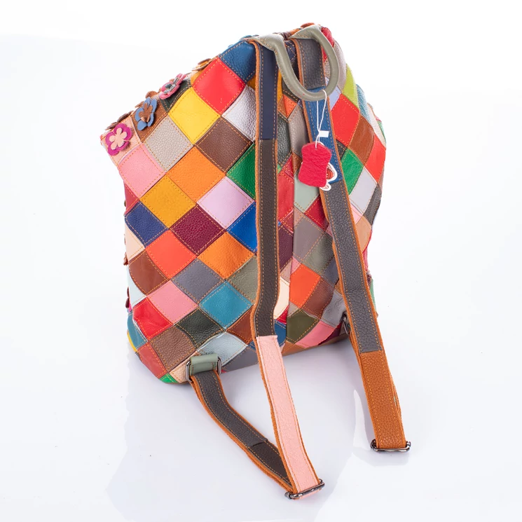 Különleges Patchwork mintás Valódi bőr női hátizsák 