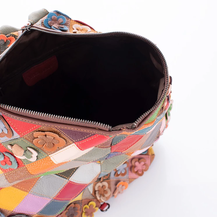 Különleges Patchwork mintás Valódi bőr női hátizsák 