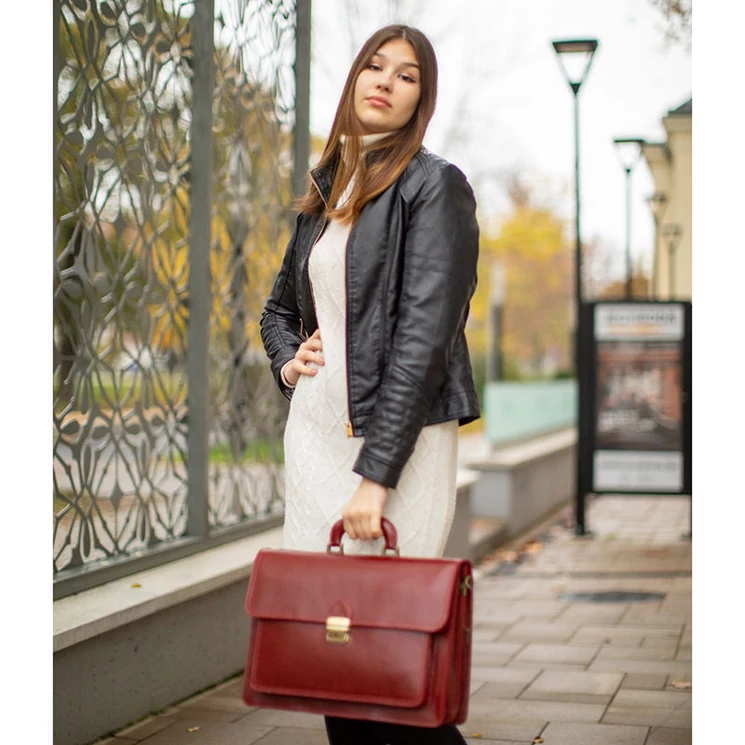 TASSO Valódi bőr aktatáska 2 részes piros színben