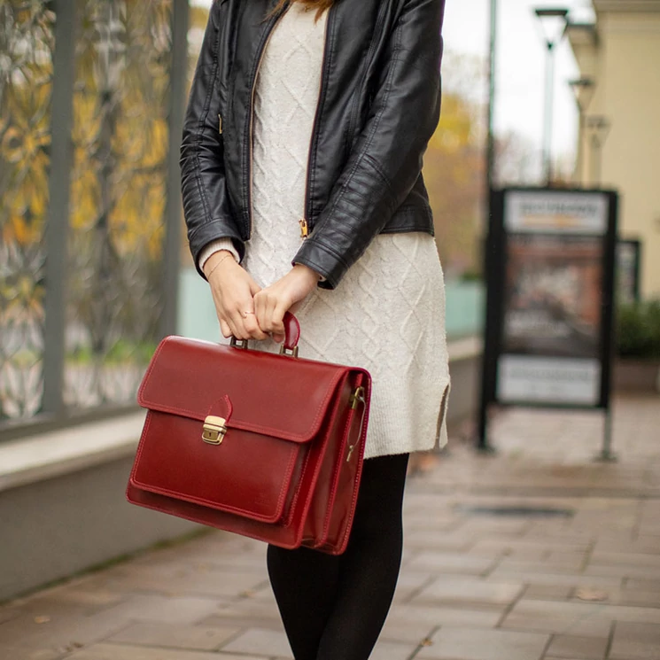 TASSO Valódi bőr aktatáska 2 részes piros színben