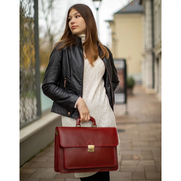 TASSO Valódi bőr aktatáska 2 részes piros színben