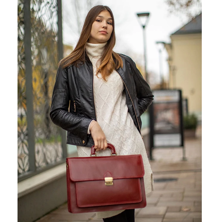 TASSO Valódi bőr aktatáska 2 részes piros színben