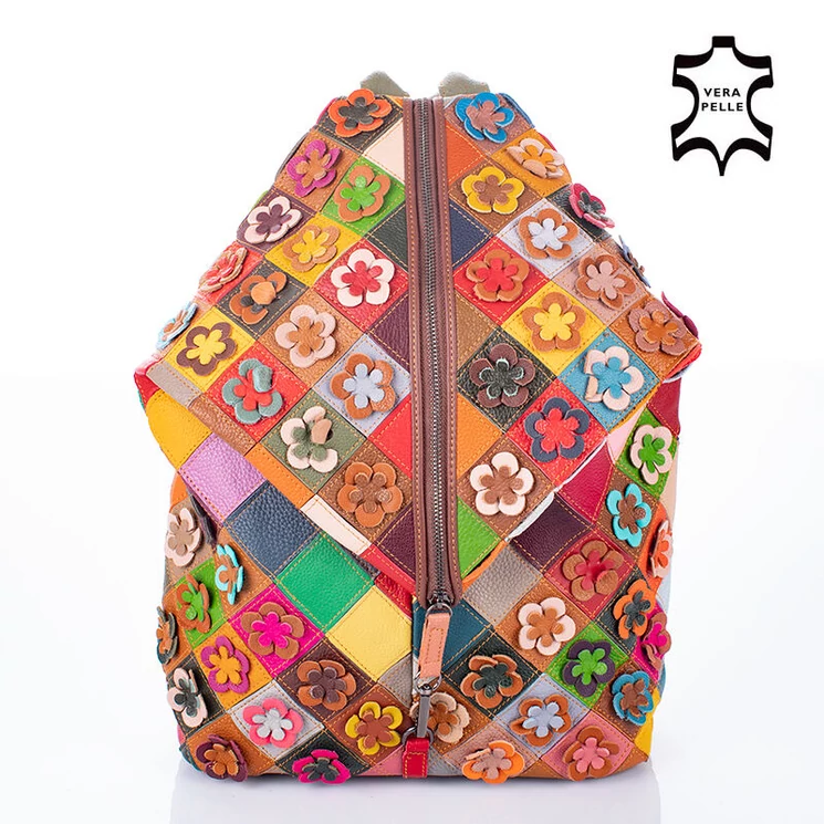 Különleges Patchwork mintás Valódi bőr női hátizsák 