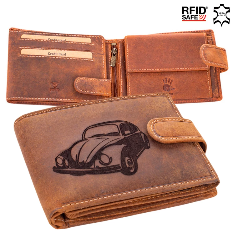 Giulio  pénztárca bőr díszdobozban vw bogár autós mintával RFID rendszerrel