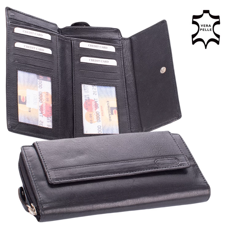 Bőr pénztárca fekete színben sok kártyatartóval 