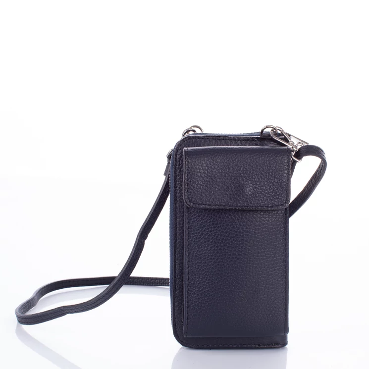 Valódi bőr telefontartó és pénztárca egyben sötétkék színben